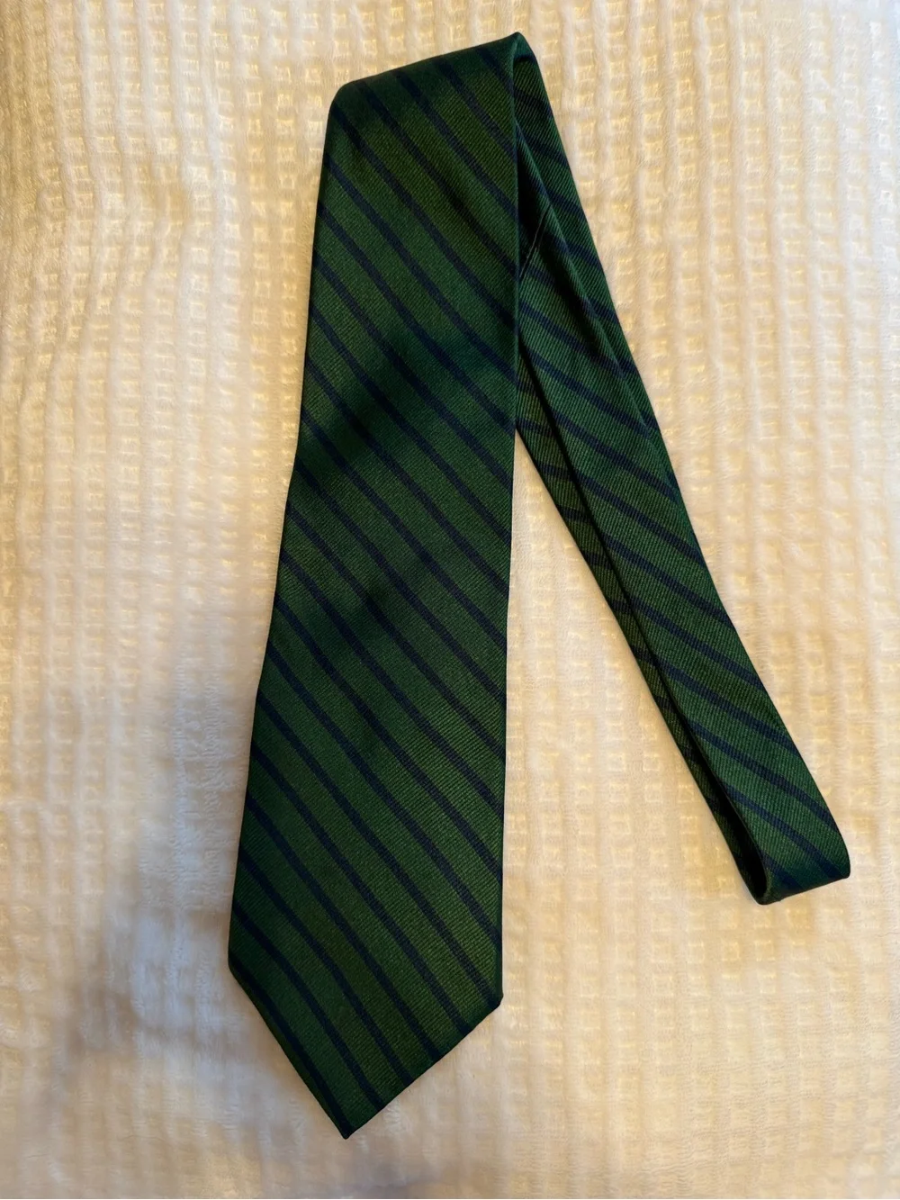 Countess Mara green and navy blue striped repp silk necktie